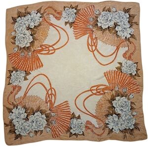 Vintage Carol Stanley Floral and Fan Patterned Scarf